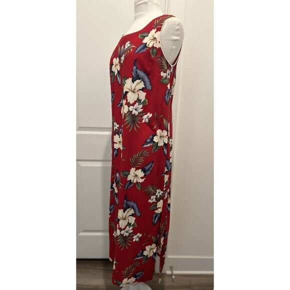 Gary's Island Dick’s Last Resort Red Hawaiian Maxi Dress Size Large Floral Slit - Picture 3 of 9